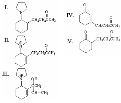 What is the major organic product from the following reaction?     A) I B) II C) III D) IV E) V