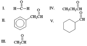 Which of the following aldehydes does not undergo an aldol addition when mixed with base?   A) I B) II C) III D) IV E) V