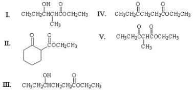 What is the major product of the following condensation?     A) I B) II C) III D) IV E) V