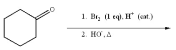 Identify the major organic product of the following sequence.   A) 3-bromocyclohexanone B) 4-bromocyclohexanone C) 3-hydroxycyclohexanone D) 4-hydroxycyclohexanone E) 2-cyclohexenone