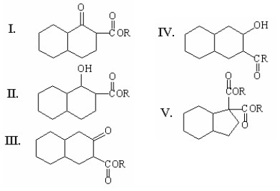 What is the major organic product of the following reaction?     A) I B) II C) III D) IV E) V