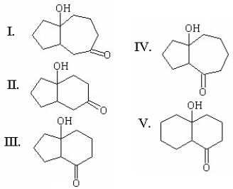 What is the major organic product of the following reaction?     A) I B) II C) III D) IV E) V