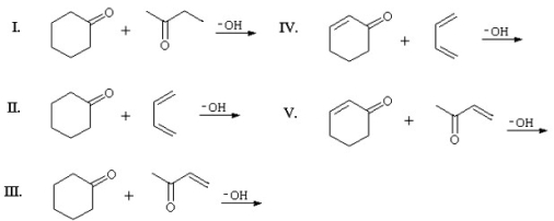 What materials would you use to prepare the following compound using a Robinson Annulation?     A) I B) II C) III D) IV E) V