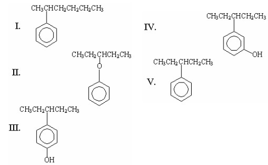What is the structure of 3-phenylpentane?   A) I B) II C) III D) IV E) V