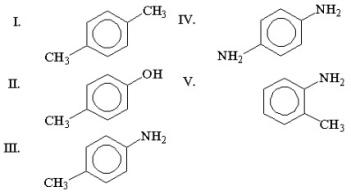 What is the structure of p-toluidine?   A) I B) II C) III D) IV E) V