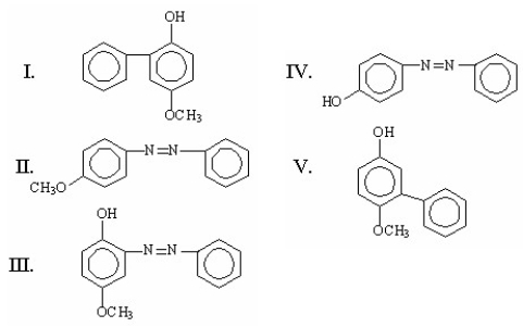 What is one of the products of the following reaction?     A) I B) II C) III D) IV E) V