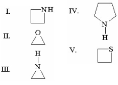 Which of the following is the structure for azetidine?   A) I B) II C) III D) IV E) V