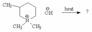 What is the major alkene formed in the following Hofmann elimination?     A) I B) II C) III D) IV E) V