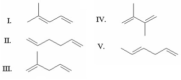 What is the major alkene formed in the following reaction?     A) I B) II C) III D) IV E) V