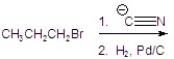 Give the major product for the following reaction.   A) CH<sub>3</sub>CH<sub>2</sub>NH<sub>2</sub> B) CH<sub>3</sub>CH<sub>2</sub>CH<sub>2</sub>NH<sub>2</sub> C) CH<sub>3</sub>CH<sub>2</sub>CH<sub>2</sub>NHNH<sub>2</sub> D) CH<sub>3</sub>CH<sub>2</sub>CH<sub>2</sub>N   NH E) CH<sub>3</sub>CH<sub>2</sub>CH<sub>2</sub>CH<sub>2</sub>NH<sub>2</sub>