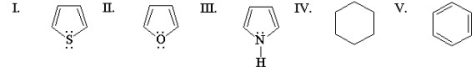 Which of the following compounds is the most reactive toward electrophilic aromatic substitution?   A) I B) II C) III D) IV E) V