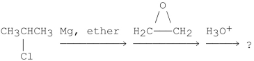 What is the major product of the reaction sequence shown?   A) (CH<sub>3</sub>) <sub>2</sub>CHCH<sub>2</sub>CH<sub>2</sub>OH B) (CH<sub>3</sub>) <sub>2</sub>CHCHOHCH<sub>3</sub> C) CH<sub>3</sub>CH<sub>2</sub>CH<sub>2</sub>CH<sub>2</sub>CH<sub>2</sub>OH D) CH<sub>3</sub>CH<sub>2</sub>CH<sub>2</sub>CHOHCH<sub>3</sub>