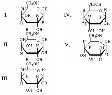 Which of the following is the Haworth projection of β-D-galactopyranose?   A) I B) II C) III D) IV E) V