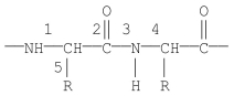 Which labeled bond in the following molecule is known as the peptide bond?   A) 1 B) 2 C) 3 D) 4 E) 5