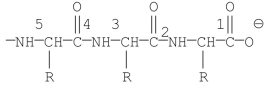 Which of the labeled bonds in the following peptide chain will break when carboxypeptidase A is used to hydrolyze the chain?   A) 1 B) 2 C) 3 D) 4 E) 5