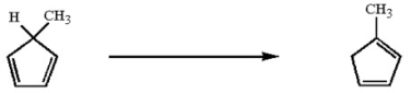 Through what type of single pericyclic reaction did the reaction shown below proceed?   A) [1,2] sigmatropic hydrogen migration B) [1,3] sigmatropic hydrogen migration C) [1,4] sigmatropic hydrogen migration D) [1,5] sigmatropic hydrogen migration E) none of the above