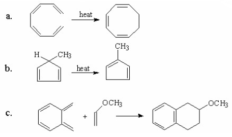Indicate whether each of the following reactions is an electrocyclic reaction, a cycloaddition reaction, or a sigmatropic rearrangement.  