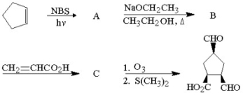 What are the structures of A, B, and C?  