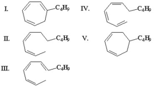 What is the product of the following 1,7-hydrogen shift?     A) I B) II C) III D) IV E) V