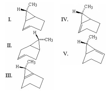 What is the product from the following 1,3-carbon shift reaction?     A) I B) II C) III D) IV E) V