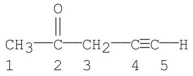 Which carbon(s) in the following molecule is (are) sp hybridized?   A) carbon 1 B) carbon 2 C) carbons 1,3 D) carbons 4 E) carbons 4,5