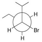 The dihedral angle between the bromo and ethyl substituents present on the adjacent carbons of the following molecule is   A) 0° B) 60° C) 90° D) 120° E) 180°