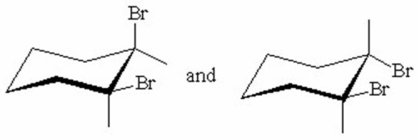What is the relationship between the structures shown below?   A) enantiomers B) diastereomers C) configurational isomers D) identical compounds E) constitutional isomers