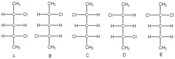 Identify all configurational isomers.   A) B and D,A and C B) A and C C) B and D D) A and B,A and D,B and C,C and D E) B and D,A and B,A and D,B and C,C and D