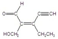 Name the structure.   A) (Z) -3-ethyl-2-hydroxymethyl-2-penten-4-ynal B) (E) -3-ethyl-2-hydroxymethyl-2-penten-4-ynal C) (Z) -3-ethyl-5-hydroxymethyl-3-penten-1-ynal D) (E) -3-ethyl-5-hydroxymethyl-3-penten-1-ynal E) 3-ethyl-5-hydroxymethyl-3-penten-1-ynal