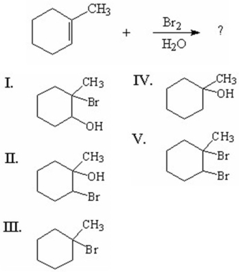 What is the major product of the following reaction?   A) I B) II C) III D) IV E) V