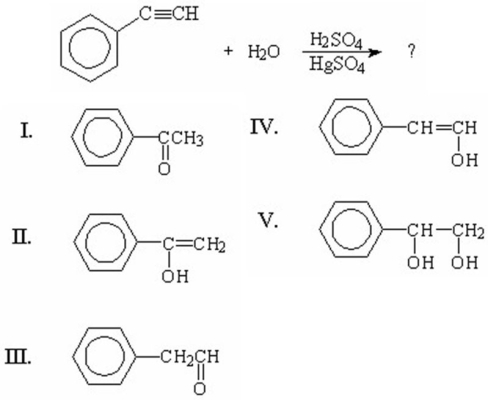 Which of the following is the final and major product of this reaction?   A) I B) II C) III D) IV E) V