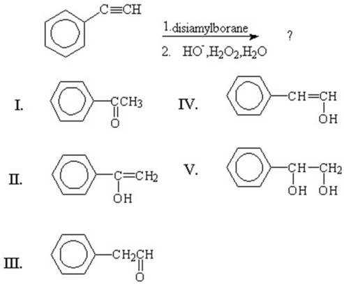 Which of the following is the final and major product of this reaction?   A) I B) II C) III D) IV E) V