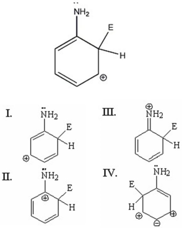 Which of the following is not a resonance structure of the species shown?   A) I B) II C) III D) IV