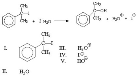 What is the nucleophile in the reaction shown below?   A) I B) II C) III D) IV E) V