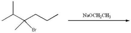 What is the major organic product of the following reaction?   A) 2,3-dimethyl-1-hexene B) 2,3-dimethyl-2-hexene C) 2-isopropyl-1-pentene D) (Z) -2,3-dimethyl-3-hexene E) (E) -2,3-dimethyl-3-hexene