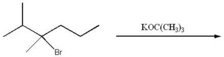 What is the major organic product of the following reaction?   A) 2,3-dimethyl-1-hexene B) 2,3-dimethyl-2-hexene C) 2-isopropyl-1-pentene D) (Z) -2,3-dimethyl-3-hexene E) (E) -2,3-dimethyl-3-hexene