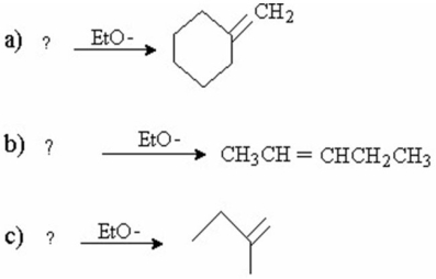Supply the missing alkyl halide reactant in the elimination reactions shown below.  