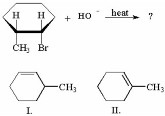 Which of the following compounds is/are the products of the following reaction?   A) I only B) II only C) I and II are of equal yield. D) I is major,II is minor. E) I is minor,II is major.