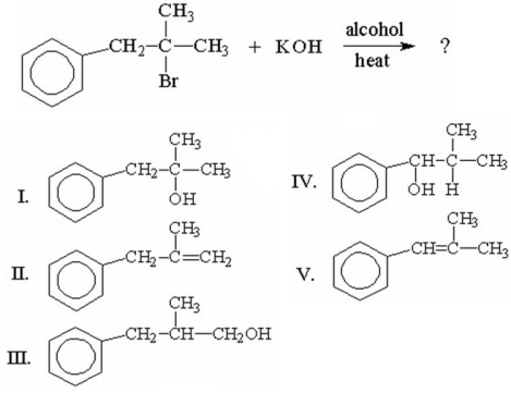 What is the major product of the following reaction?   A) I B) II C) III D) IV E) V