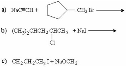 Name the products of the following S<sub>N</sub>2 reactions.  