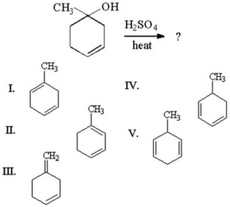 What is the major product of the following reaction?   A) I B) II C) III D) IV E) V