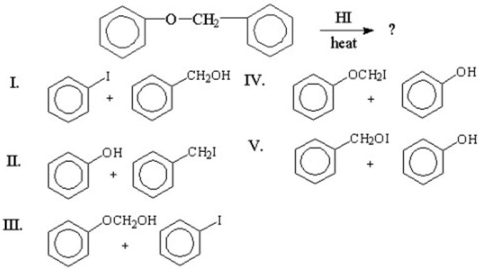 What are the major products from the following reaction?   A) I B) II C) III D) IV E) V