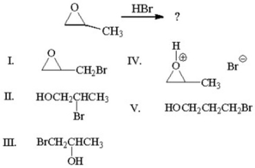 What is the major product from the following reaction?   A) I B) II C) III D) IV E) V