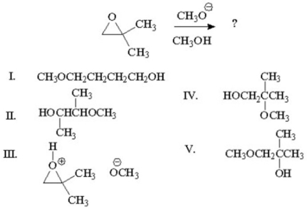 What is the major product for the following reaction?   A) I B) II C) III D) IV E) V