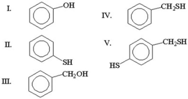 Which of the following is phenylthiol?   A) I B) II C) III D) IV E) V