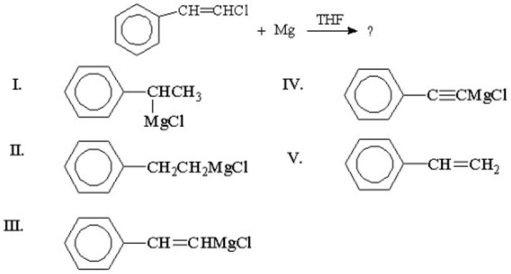 What is the product of the following reaction?   A) I B) II C) III D) IV E) V