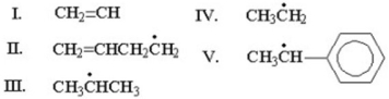 Which of the following is the most stable radical?   A) I B) II C) III D) IV E) V
