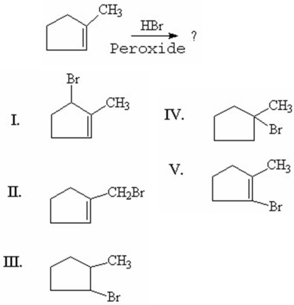 What is the major product of the following reaction?   A) I B) II C) III D) IV E) V