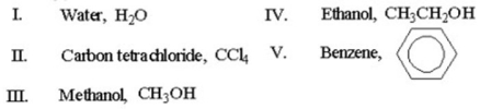 Which of the following solvents is best used in infrared spectroscopy? A) I B) II C) III D) IV E) V