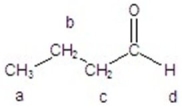 Give the integration and splitting pattern for the indicated signals in the <sup>1</sup>H NMR spectrum.   A) a = 3H,triplet; d = 1H,singlet B) a = 2H,triplet; d = 1H,singlet C) a = 3H,triplet,d = 1H,singlet D) a = 2H,triplet; d = 2H,doublet E) a = 3H,triplet; d = 1H,triplet